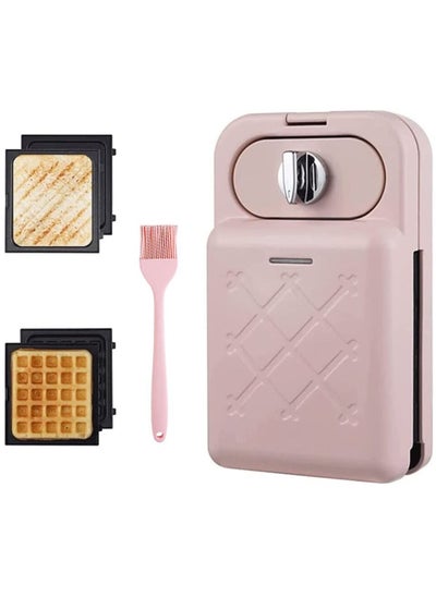 اشتري Multi-Functional Household Small Waffle Sandwich Maker Push Toaster with Silicone Brush Pink في السعودية