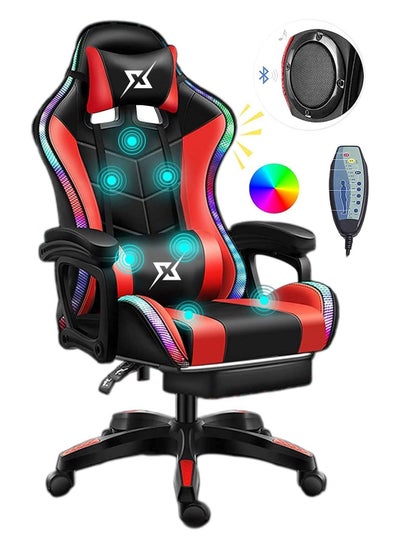 Buy Gaming Chair LED Light Racing Chair Ergonomic Office Massage Chair Lumbar Support and Adjustable Back Bench Bluetooth Speaker in UAE