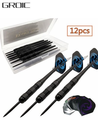 Buy 12PCS Steel Tip Darts Set 22 Grams- Professional Darts Steel Tip for Dartboard with Nonslip Iron Barrel, Flights + Gift Case - Darts Metal Tip in UAE