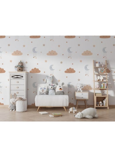 اشتري Sleepy Moon And Clouds Kids  Fabric Wallpaper Covers An Area ​​Up To 4.2Mx3M With Adhesive And Smoothing Tool في مصر