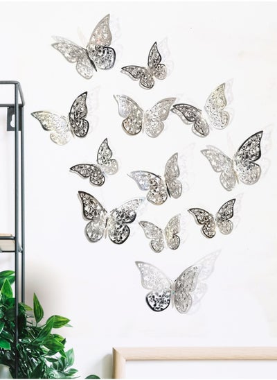 اشتري 12pcs Hollow Butterfly Wall Sticker, Silver Paper Butterfly Sticker For Home Decor في الامارات