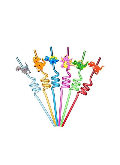 Buy Reusable Drinking Straws Novelty Dinosaur Party Straws Curly Hard Plastic Straws Kids Birthday Party Decorations Supplies Family Reunion Party in UAE