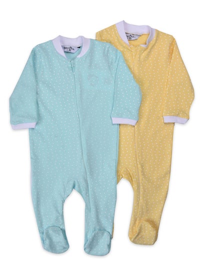 Buy Yellow & Sky Blue soft Cotton baby Bodysuits with ice caps (2pack) in Egypt