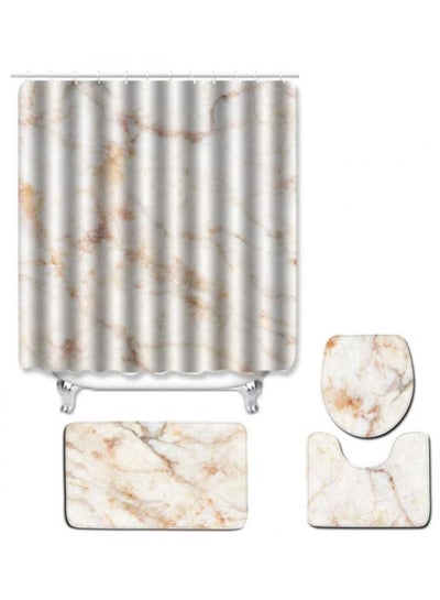 اشتري 4pcs/set Water-resistant Shower Curtain & Lid Toilet Cover Pedestal Rug Non-slip Bath Mat Bathroom Decoration Accessories في الامارات
