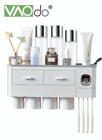 اشتري Toothbrush Holders Bathroom Organizer with Toothpaste Dispenser 4 Mouthwash Cups في الامارات