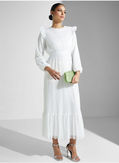 Buy Pleated Dress With Ruffle Hem in UAE