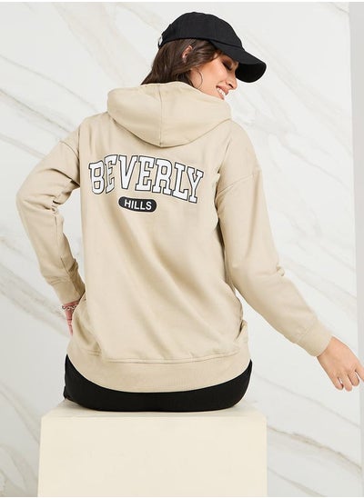 Buy Oversized Beverly Hills Print Longline Hoodie in Saudi Arabia