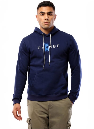 Buy Printed "Change" Long Sleeves Navy Blue Hoodie in Egypt