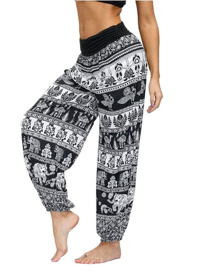 Buy Yoga Pants - Women's Harem Pants, High Waist Yoga Boho Trousers, Lightweight Breathable Hippie Pants, Casual Loose Print Beach Pants for Women in Saudi Arabia