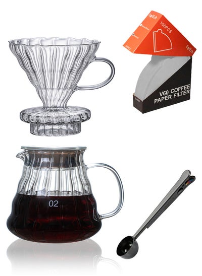 Buy V60 Pour Over Coffee Maker Set Size 02 Drip Brew Coffee Set Machine 4-Piece for Home Office Gift in Saudi Arabia