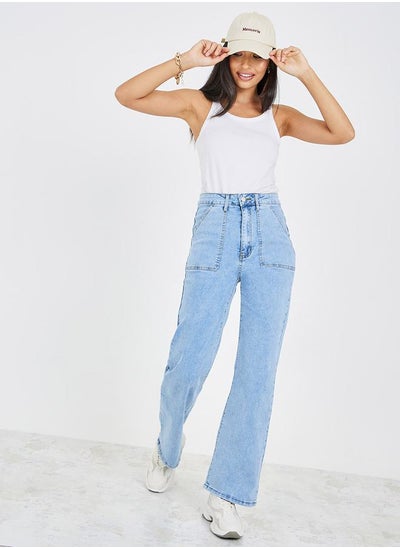 اشتري High Rise Wide Leg Jeans with Pocket Detail في السعودية