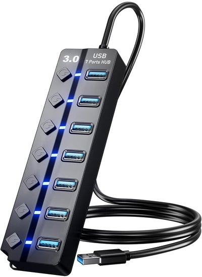 اشتري USB Hub 3.0 محول متعدد المنافذ، محور بيانات رفيع للغاية، مقسم USB بسرعة 5 جيجابت في الثانية، تشغيل/إيقاف بيانات LED بشكل منفصل في الامارات