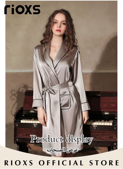 Buy Women's Silky Robe Lightweight Kimono Bathrobe Long Belted Sleepwear Soft Loungewear With Pockets And Belts in UAE