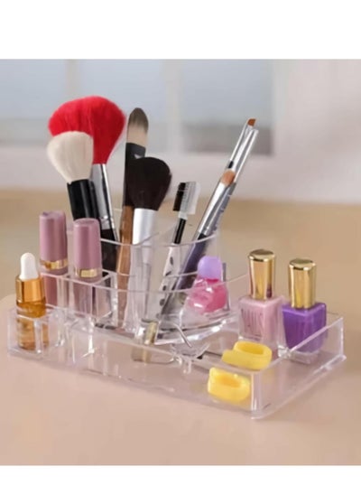 Buy Clear Organizer Rack with 9 Deep Slots for Lipsticks, Brushes and Nail Polish - Sturdy with High Quality Acrylic Material in Egypt