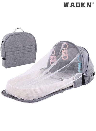 Buy 4 in 1 Portable Bassinet, Foldable Baby Bed, Infant Sleeper with Awning and Mosquito Net Portable Foldable Baby Carry Cot Crib Bed With Soft Mattress Baby Cots for Newborn, Toddlers(Grey) in UAE
