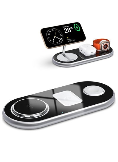 اشتري Wireless Charger Stand for Apple Devices, 3 in 1 Fast Wireless Charging Station for Magsafe, Portable Magnetic Wireless Charging Pad for iPhone 15 14 13 12 Series Apple Watch AirPods, Adjustable Angle في السعودية