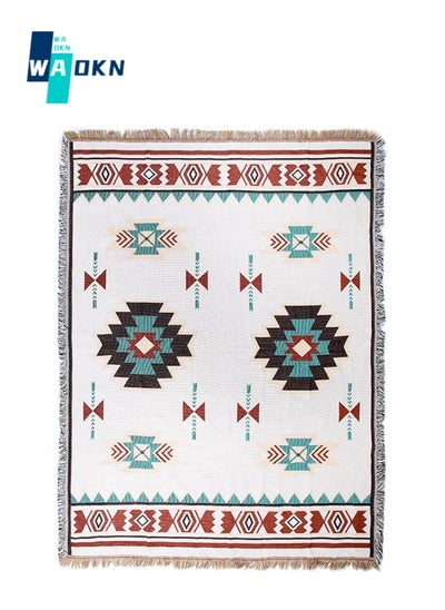 Buy Bohemian Cotton & Polyester Blanket, Home Knitted Blanket with Tassels, Super Soft & Comfortable Lightweight Insulated Chair Bed Sofa Cushion, Camping Sand Beach Picnic Mat (90x180cm) in Saudi Arabia