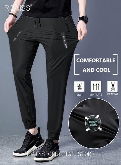 Buy Men's Ice Silk Pants Breathable Thin Quick-drying Casual Pants Loose Sports Pants Ankle-Tied in UAE