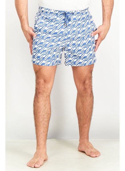 اشتري Men Allover Print Drawstring Swim Shorts, Blue/White في السعودية