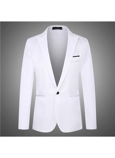 اشتري Suit Mens Business Casual Single Button White Suit Korean Style Slim Fit Plus Size Professional Dress Groom Dress Fashion White في الامارات