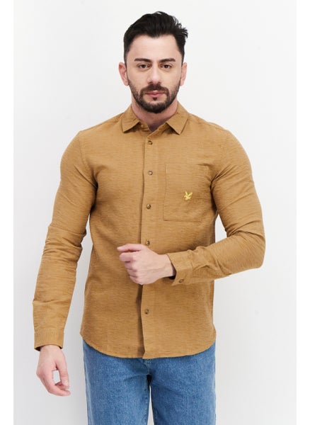 اشتري Men Regular Fit Long Sleeves Embroidered Logo Casual Shirt, Brown في الامارات