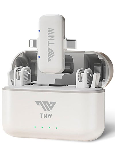 Buy TNW A11 Mini Wireless Lavalier Microphone 2-in-1 Noise Reduction Plug-and-Play Dual Mic with Charging Case for Lightning and USB-C Vlogging, 50m Long Transmission (White) in Saudi Arabia