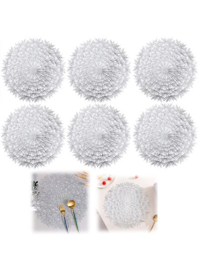 اشتري Round Placemats Set of 6 Flower Elegant Tablemats for Dining Table Holiday Wedding Decorative Vinyl Place Mats Setting Kitchen Silver في السعودية