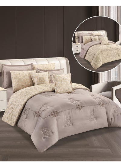 Buy Hours embroidered comforter set with solid fabric 4 pieces single size in Saudi Arabia