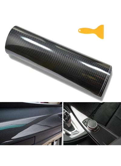 اشتري 6D Carbon Fiber Sticker 30 x 150CM Car Vinyl Wrap Sheet With Scraper Self-adhesive Bubble-Free Carbon Fibre Sticker Roll Waterproof Vinyl Wrapping Tape Wrap Protective Film For Car في السعودية