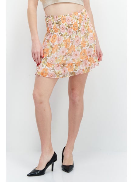 Buy Women Floral Print Pull On Mini Skirts, Orange Combo in UAE