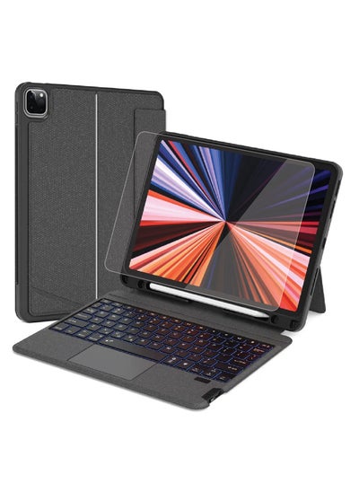 Buy iPad Keyboard Folio Combo for iPad air 10.9/ Pro 11 4th 5th Gen 2018/20/21/22 with Detachable Backlit Keyboard Trackpad and Smart Connector English & Arabic with Screen Protector in Elegant Black in UAE