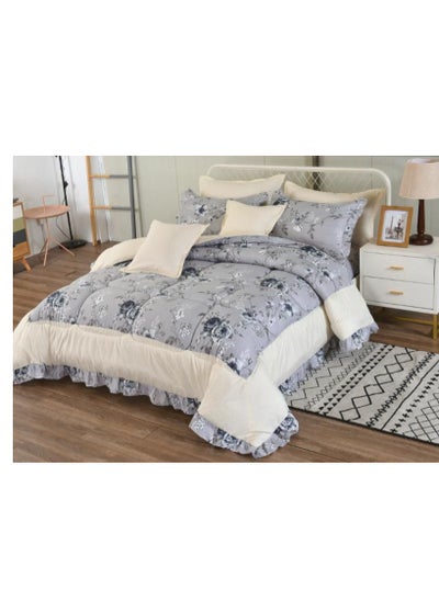 Buy Super King 8 Pieces Comforter set Ruffle Bedding Set, Cotton and Polyester Quality Dorm, Duvet( 240*260cm) in UAE