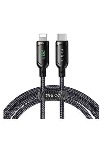 Buy CA86 20W Fast Charging LED Digital Display Nylon Braided Zinc Alloy Type-C To Lightning Data Cable Black in UAE