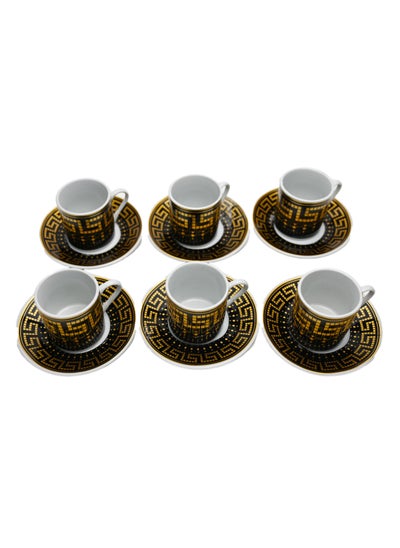 اشتري Luxury Gold Espresso Cups 12 Pieces Set, 6 Cups + 6 Saucers Meander Style Small Porcelain Arab Gold Coffee Cups And Saucers 6Pcs Turkish Espresso Coffee Cup Dish Set في الامارات