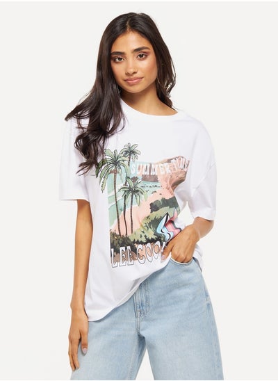 Buy Lee Cooper Graphic Print Oversized T-shirt with Short Sleeves in Saudi Arabia