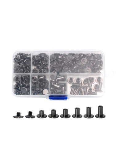 اشتري 90 Sets Screws Assorted Kit, 6 Sizes of Round Flat Head Leather Rivets Metal Screw Studs for DIY Leather Craft and Bookbinding (M5 X 4, 5, 6, 8, 10, 12) (Black) في السعودية