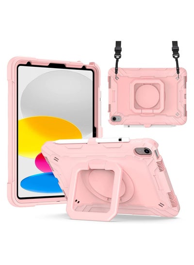 Buy iPad 10th Generation 10.9 inch 2022, Heavy Duty Hybrid Shockproof 360°Swivel Kickstand Anti Scratch Durable Protective Kids Case with Pencil Holder Shoulder Strap Case in Saudi Arabia