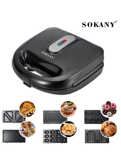 Buy Electric Sandwich Maker with 6 slices, 750 Watt Large Size Sandwich Maker with Non-stick and Removable plates, Perfect for Donut, Nuts, Waffle, Sandwich, Bread Slices, Pan-fried Steak, SK-908 (Black) in Saudi Arabia