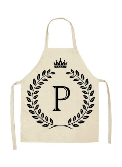 Buy Letter Printed Cotton Apron Beige/Black 47 x 38cm in Saudi Arabia