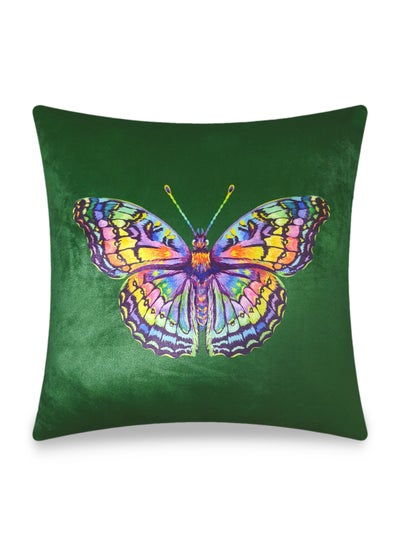 Buy Green Velvet Cushion Cover Colorful Butterfly Decorative Pillowcase Modern Home Decor for Sofa Chair 45x45 cm in UAE