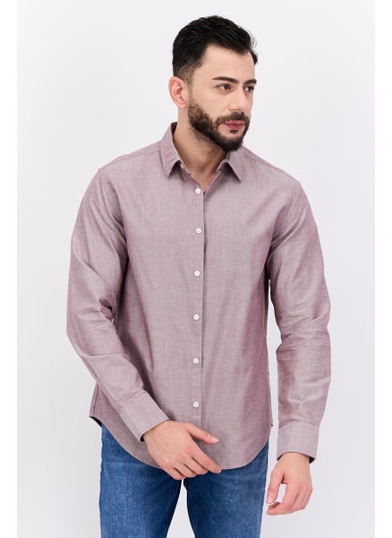 اشتري Men Regular Fit Long Sleeve Chambray Casual Shirts, Maroon في الامارات