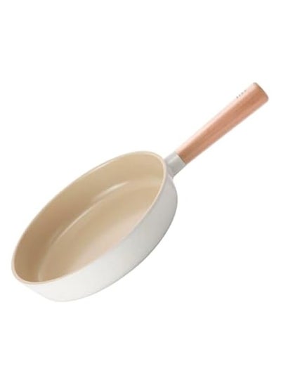 Buy Frying Pan,24cm,with wooden handle,nonstick Ceramic coating,induction,off white sand color. in UAE