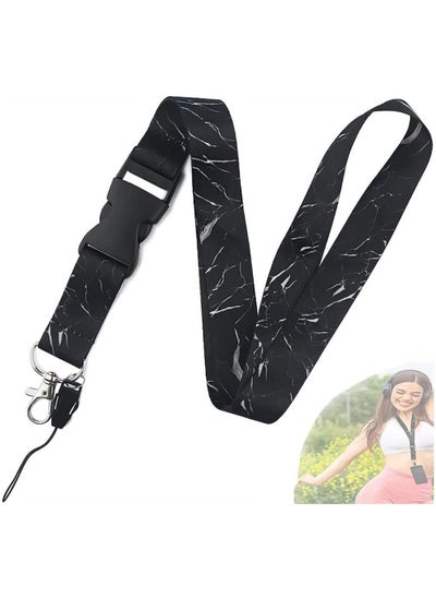 Buy Black Marble Lanyard, Premium Soft Fabric Neck Lanyard Keys Lanyards Strap Quick Release Detachable Buckle Black Silky Marble Keychain ID Holder Cell Phones Bags Accessories in Saudi Arabia