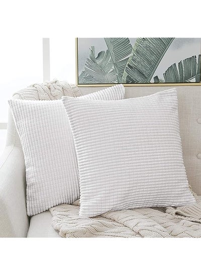 Buy Throw Pillow Cover in Bright White, Corduroy Square Cushion Cover with Stripes for Bedroom Sofa Living Room of 2 Super Soft Velvet Decorative Throw Pillow Covers with Texture, 18x18 Inch in UAE