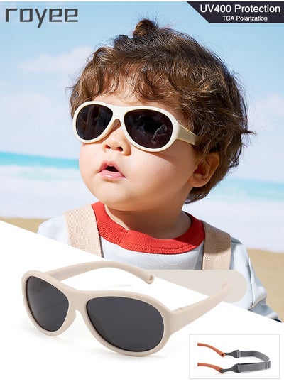 Buy Fashion Oval Polarized Sunglasses for baby Girls Boys UV400 Protection For Beach Holiday Sun Glasses with Flexible Silicone Frame and Elastic Strap for Baby Age 0-3 - Beige Frame in UAE