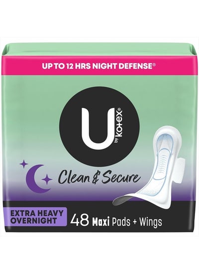 اشتري Clean & Secure Overnight Maxi Pads with Wings, Extra Heavy Absorbency, 48 Count (2 Packs of 24) (Packaging May Vary) في الامارات