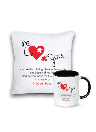 Buy Valentine's Day Combo Cushion Cover and Pack of 2 Combo- Perfect for Couples - Black Two-Tone Ceramic Mug - Gift for Your Loved One on Valentine's Day in UAE