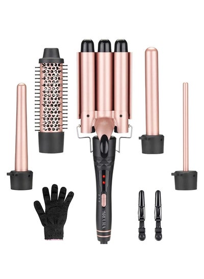 Buy Aroura Premium 5-in-1 Curling Wand Set Professional Hair Curler Iron with 5 Interchangeable Ceramic Barrels (9-32mm) - Instant Heat Up, Heat Protective Glove & 2 Clips Included in UAE