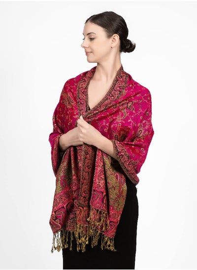 اشتري Achillea Soft Silky Reversible Paisley Pashmina Shawl Wrap Scarf w/Fringes (Fuchsia) في الامارات