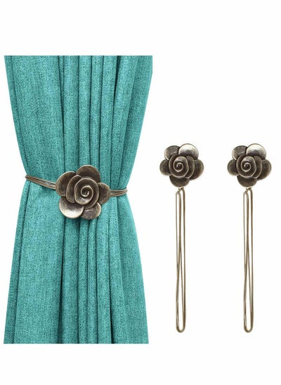 اشتري Vintage Camellia Magnetic Curtain Tieback, 2 Pcs Resin Flower Curtain Drapery Holdback Retro Window Curtain Decorative Buckle Holder for Home Office Cafe Balcony - Bronze في السعودية